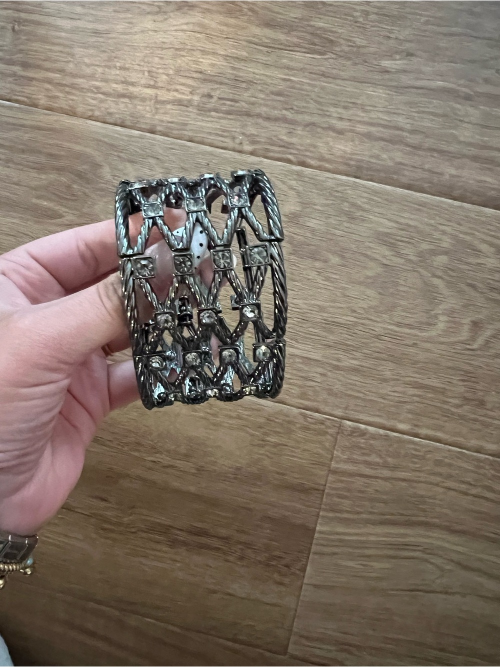 Vintage Lia Sophia Gunmetal Stretch Crystal Bracelet